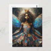 Fairy Patchwork Jurk Blauwe Vleugels en een Gouden Briefkaart (Voorkant / Achterkant)
