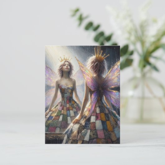 Fairy Patchwork jurk en een gouden kroon Briefkaart (Staand voorkant)