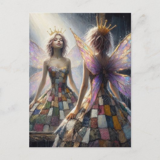 Fairy Patchwork jurk en een gouden kroon Briefkaart (Voorkant)