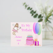 Fairy Pink Birthday Invites Kaart (Staand voorkant)