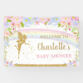 Fairy Pink Blue Floral Baby shower Backdrop Spandoek (Horizontaal)