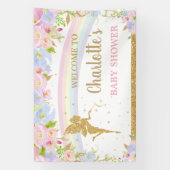 Fairy Pink Blue Floral Baby shower Backdrop Spandoek (Verticaal)