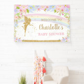 Fairy Pink Blue Floral Baby shower Backdrop Spandoek (Insitu)