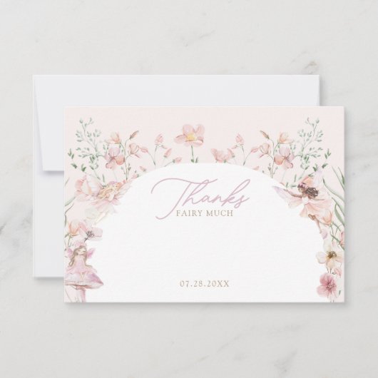 Fairy Pink Floral Meisjes Verjaardag Bedankkaart (Voorkant)