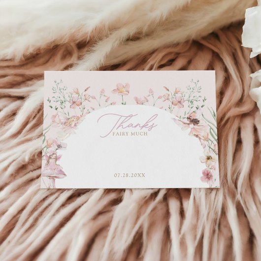 Fairy Pink Floral Meisjes Verjaardag Bedankkaart