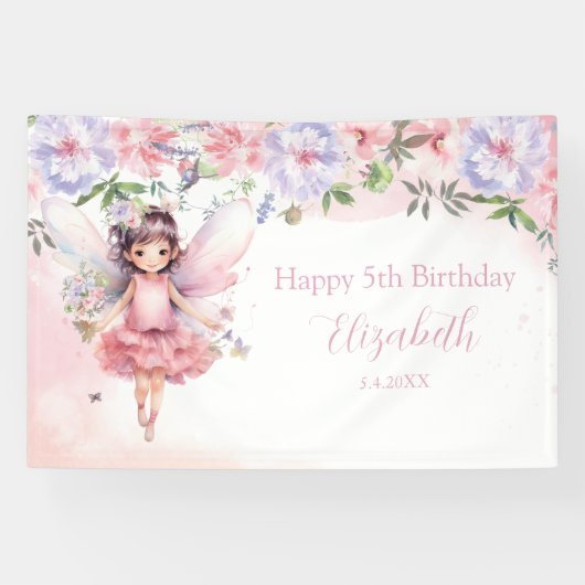 Fairy pink forest Happy Birthday  backdrop banner (Horizontaal)