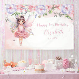 Fairy pink forest Happy Birthday  backdrop banner