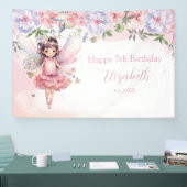 Fairy pink forest Happy Birthday  backdrop banner (Beurs)