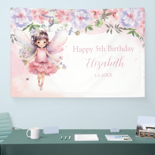 Fairy pink forest Happy Birthday  backdrop banner (Beurs)