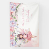 Fairy pink forest Happy Birthday  backdrop banner (Verticaal)