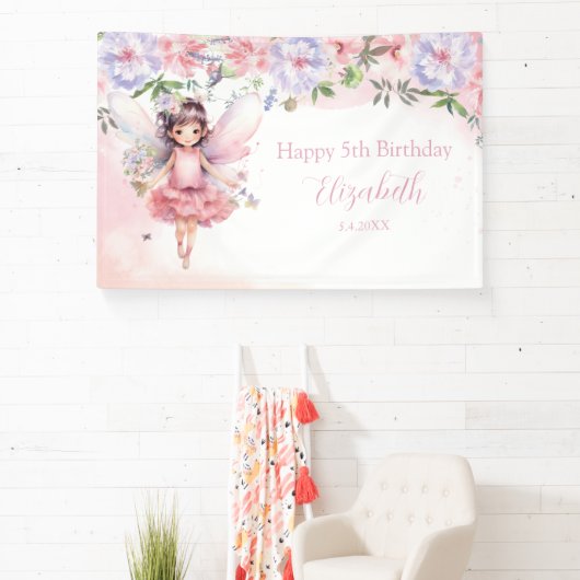 Fairy pink forest Happy Birthday  backdrop banner (Insitu)