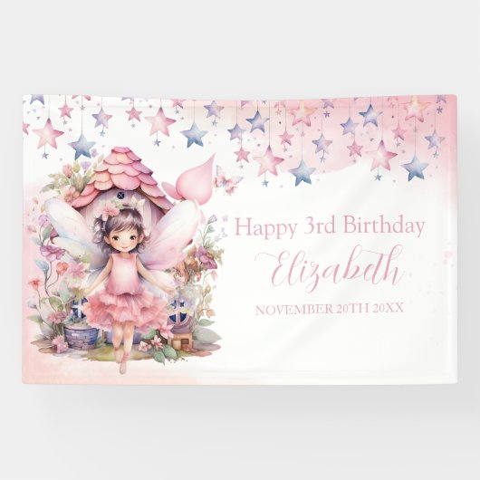 Fairy pink forest Happy Birthday  backdrop banner (Horizontaal)