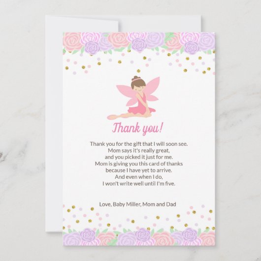 Fairy Pink Gold Baby shower Hartelijk dank Bedankkaart (Voorkant)