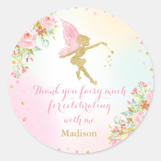 Fairy Pink & Gold Party Favor Label Sticker Seal (Voorkant)