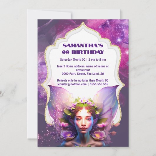 Fairy pixie prinses paarse magische glitter girly kaart (Voorkant)