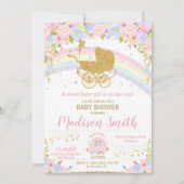 Fairy  Pram Floral Gold Glitter Baby shower Kaart (Voorkant)