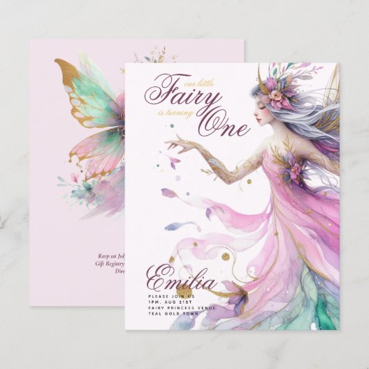 Fairy Princess 1st Birthday of EDIT AGE Blauwgroen (Voorkant / Achterkant)