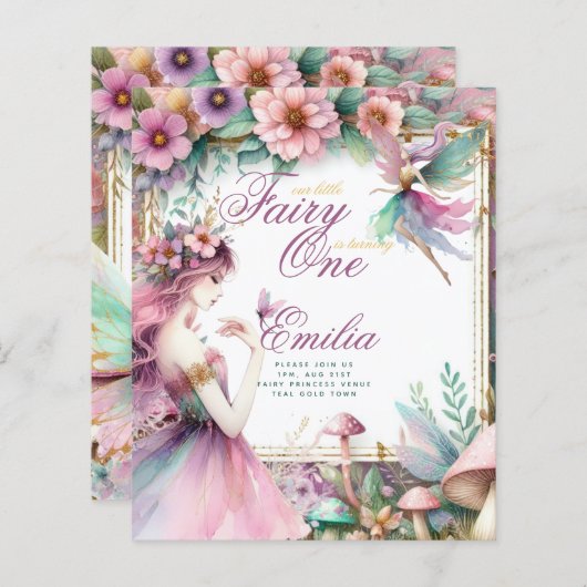 Fairy Princess 1st Birthday of EDIT AGE Blauwgroen (Voorkant / Achterkant)