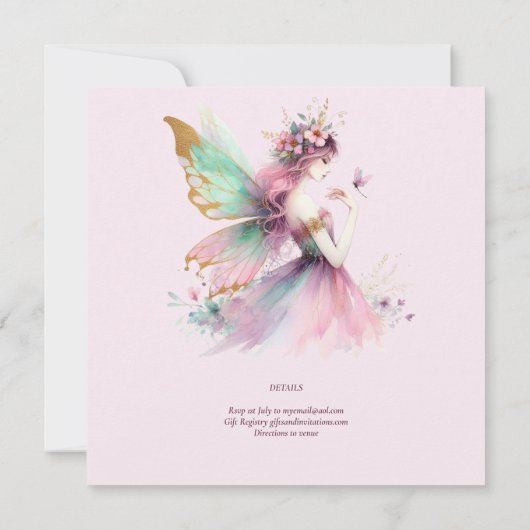 Fairy Princess 1st Birthday of EDIT AGE Blauwgroen Kaart (Achterkant)