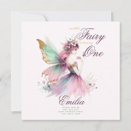 Fairy Princess 1st Birthday of EDIT AGE Blauwgroen Kaart (Voorkant)