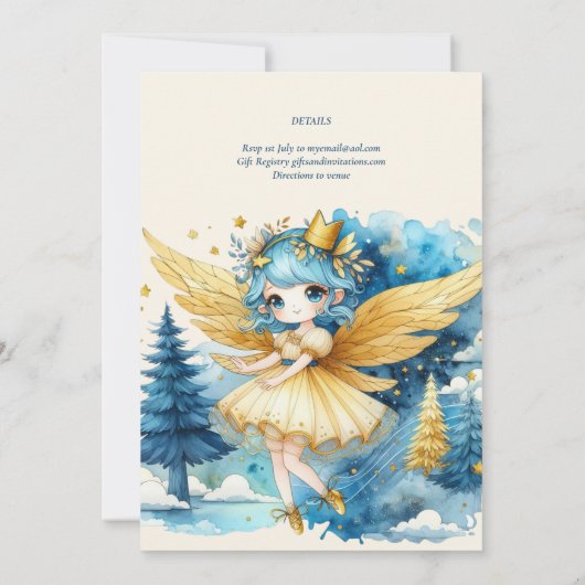 Fairy Princess 1st Birthday of EDIT AGE Blauwgroen Kaart (Achterkant)