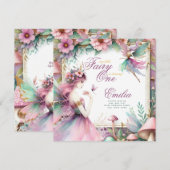 Fairy Princess 1st Birthday of EDIT AGE Blauwgroen Kaart (Voorkant / Achterkant)