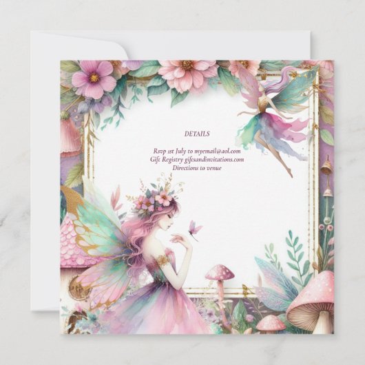 Fairy Princess 1st Birthday of EDIT AGE Blauwgroen Kaart (Achterkant)