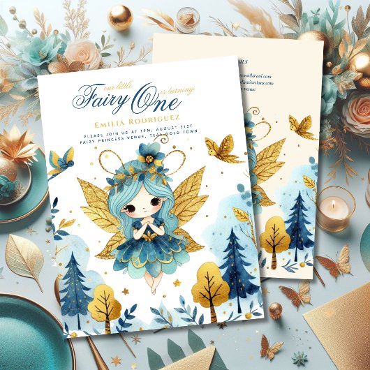 Fairy Princess 1st Birthday of EDIT AGE Blauwgroen Kaart