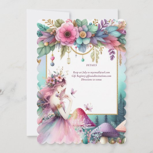 Fairy Princess 1st Birthday of EDIT AGE Blauwgroen Kaart (Achterkant)