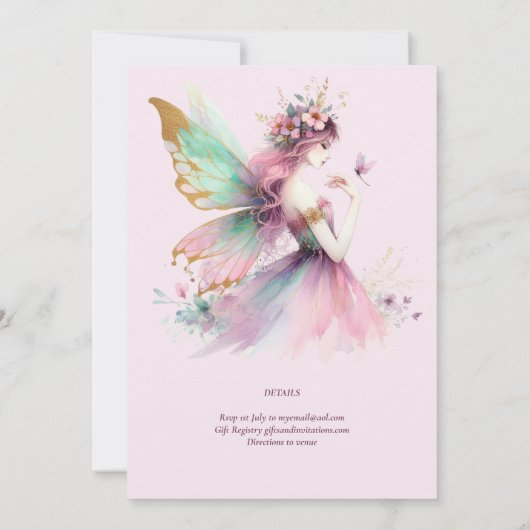 Fairy Princess 1st Birthday of EDIT AGE Blauwgroen Kaart (Achterkant)