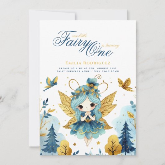 Fairy Princess 1st Birthday of EDIT AGE Blauwgroen Kaart (Voorkant)