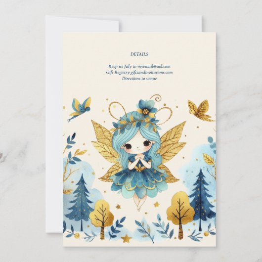 Fairy Princess 1st Birthday of EDIT AGE Blauwgroen Kaart (Achterkant)