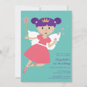 Fairy Princess 1st Birthday Party Invitation Kaart (Voorkant)