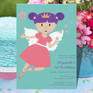 Fairy Princess 1st Birthday Party Invitation Kaart