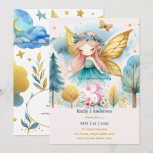Fairy Princess 3e verjaardag DRIE roze Fairycore Kaart