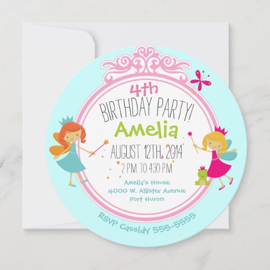 Fairy Princess Birthday Circle Invite Kaart (Voorkant)