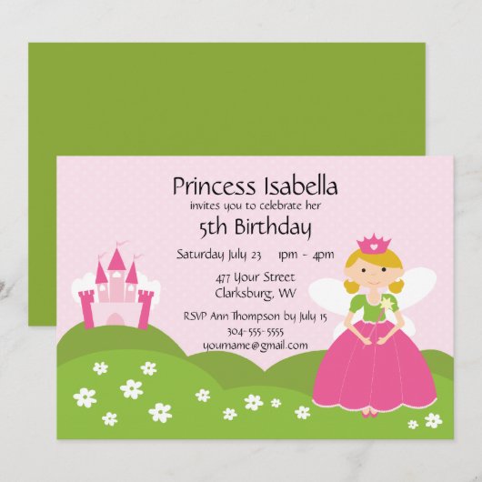 Fairy Princess Birthday Kaart (Voorkant / Achterkant)