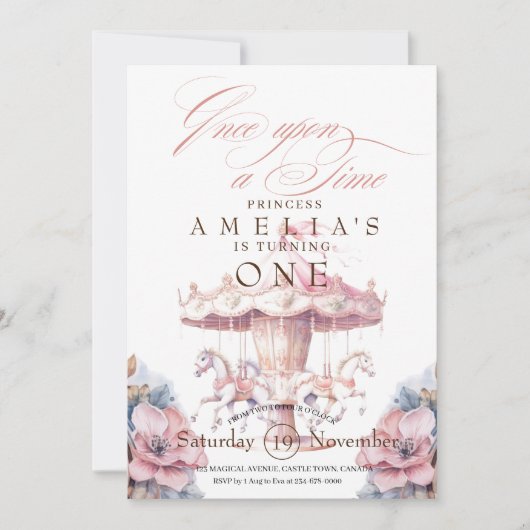 Fairy Princess Bloem Roze Verjaardagsfeest 1e Kaart (Voorkant)