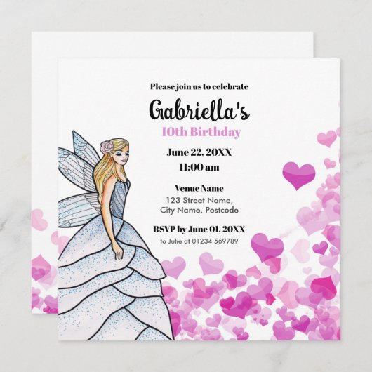 Fairy Princess Bride Dress Mode roze harten in v (Voorkant / Achterkant)