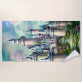 Fairy Princess Castle Mauve Pink Green Strandlaken (Voorkant)