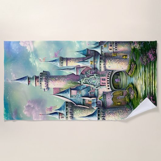 Fairy Princess Castle Mauve Pink Green Strandlaken (Voorkant)