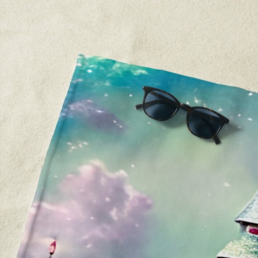 Fairy Princess Castle Mauve Pink Green Strandlaken (In situ)