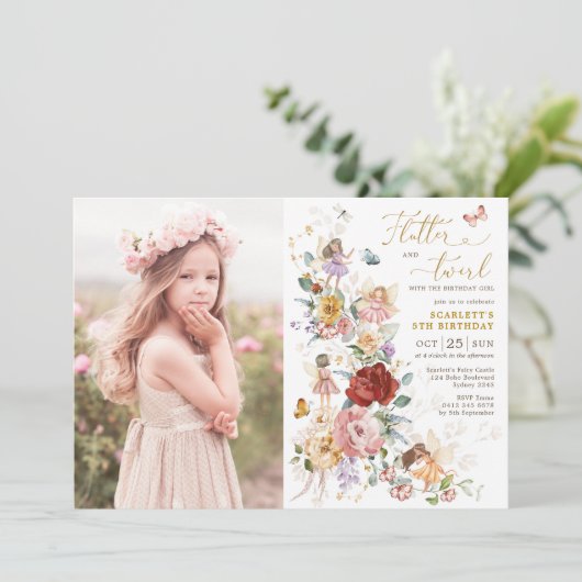 Fairy Princess Flower Garden Girls Birthday Foto Kaart (Staand voorkant)