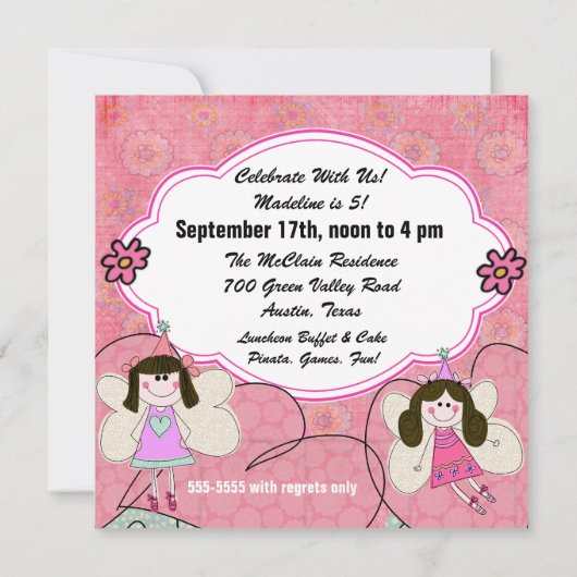 Fairy Princess Gepersonaliseerd Birthday Invitatio Kaart (Achterkant)