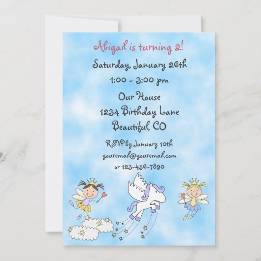 Fairy Princess, Kasteel en Pegasus Verjaardag Uitn Kaart (Achterkant)