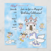 Fairy Princess, Kasteel en Pegasus Verjaardag Uitn Kaart (Voorkant / Achterkant)