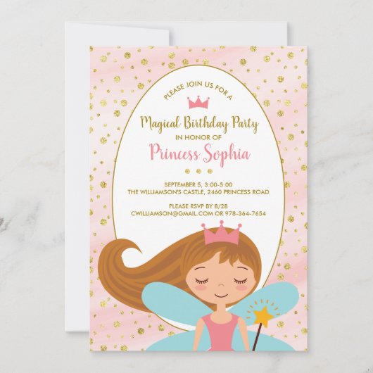 Fairy Princess Magical Birthday Party Invitation Kaart (Voorkant)