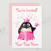 Fairy Princess Penguin Invitation Kaart (Voorkant / Achterkant)