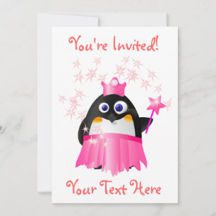 Fairy Princess Penguin Invitation Kaart