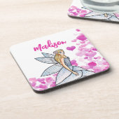 Fairy Princess Pink Hearts Mode Illustratie Bier Onderzetter (Linkerzijde)